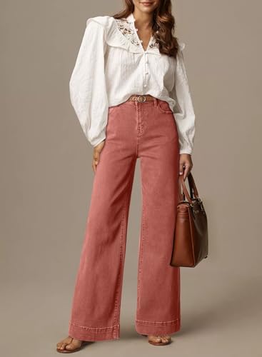 Dokotoo Women's Casual High Waisted Jeans Stretch Wide Leg Loose Denim Pant