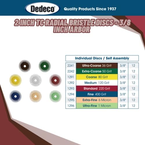 Dedeco Sunburst Radial Bristle Discs 12-Pack - 2" Curved - 3/8" Arbor - Red 220 Grit (Standard) - Aluminum Oxide for Polishing & Finishing