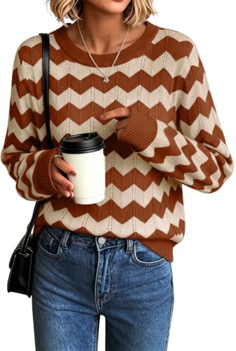 Womens Sweaters Crew Neck Long Sleeve Casual Fall Outfits Fashion Clothing