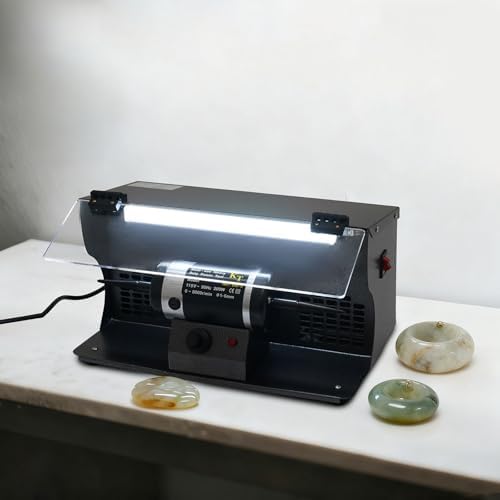 Jewelry Polisher 200W Bench Polisher with Dust Collector & Adjustable Speed (0-8000 RPM) Cast Iron Polishing Machine with Eye Shield & LED Light for Jewelry, Metal, Wood and Small DIY Projects