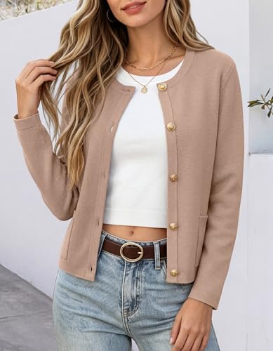 ANRABESS Women's Button Down Cropped Striped Cardigan Sweaters