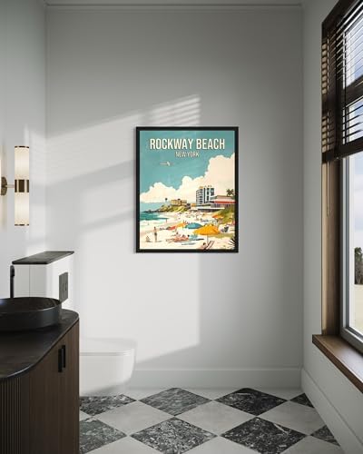 Rockaway Beach New York Unframed Wall Art Print Poster, US Vintage Retro Beach Scenery Posters Prints for Restroom Home Picture Painting Artwork Gallery 219 (Rockaway Beach New York, 24"L x 18"W, Unframed)