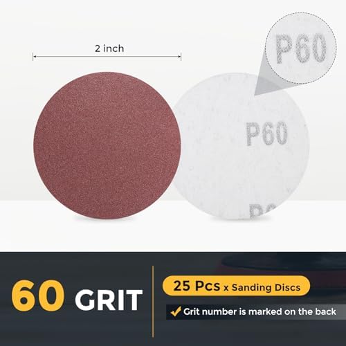 HARFINGTON 25 Pcs 2 Inch Sanding Discs 60 Grit Red Aluminum Oxide