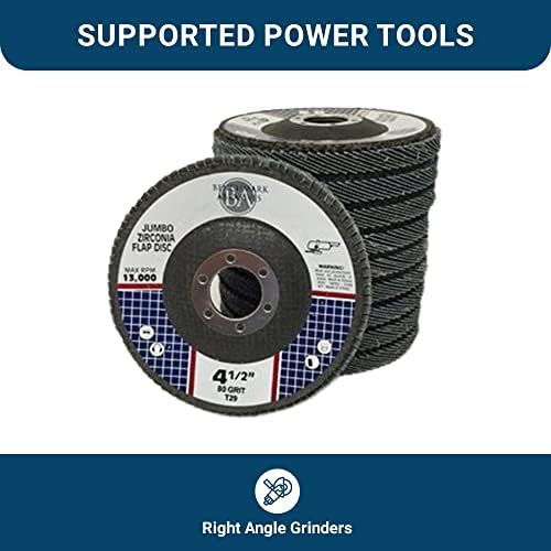 Benchmark Abrasives 4.5" x 7/8" Zirconia Type 29 Flap Discs, 80 Grit