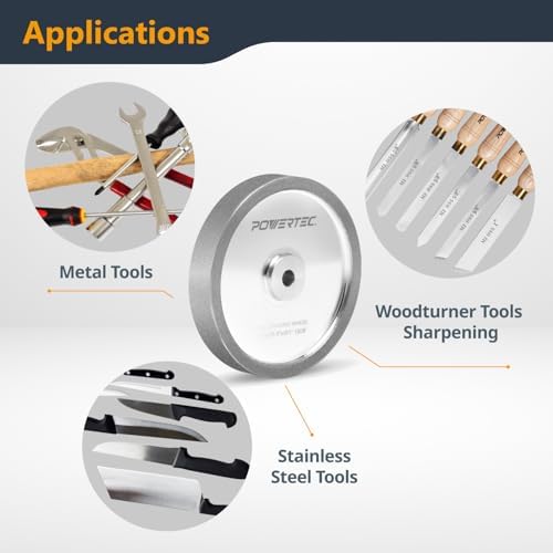 POWERTEC CBN Grinding Wheel 6 Inch 180 Grit, 1" Wide, 1/2" Arbor – Bench Grinder Sharpening Wheel for HSS Tools, Lathe Chisels, and Woodturning Tools (15704)