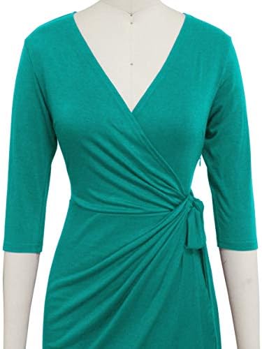 Berydress Women's 3/4 Sleeve V Neck Casual Party Work Faux Black Wrap Dress