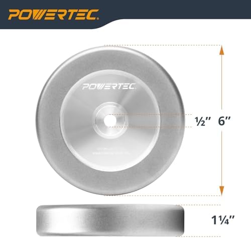 POWERTEC CBN Grinding Wheel 6 Inch 320 Grit, 1-1/4" Wide, 1/2" Arbor – 4-in-1 CBN Sharpening Wheel with 1/4" Radius Edge and Side Face for Bench Grinder (15708)