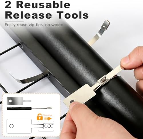 106PCS Heavy-Duty Stainless Steel Cable Tie Tool Kit - Metal Zip Tie Gun Cutter and Tighter w/Zip Ties Holder & Release Tools | Chain-link Fence Tool Set for Fastening, Outdoor Use