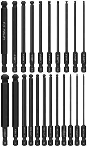 4'' Long Ball End Hex Head Allen Wrench Drill Bit Set(Metric & SAE) | LATTOOK 22PCS Ball End Hex Bit Set Allen Key Bit Set Hex Key Drill Bit Set, Magnetic S2 Steel