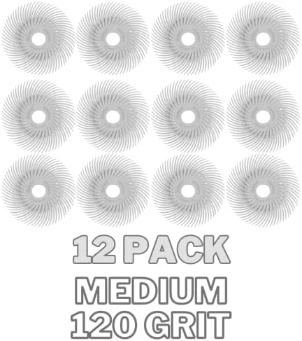 Dedeco Sunburst Radial Bristle Discs 12-Pack - 2" Curved - 3/8" Arbor - White 120 Grit (Medium) - Aluminum Oxide for Polishing & Finishing