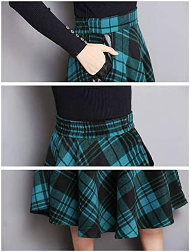 IDEALSANXUN Womens Plaid Wool Skirts Elastic Waist A-Line Pleated Tartan Long Skirts