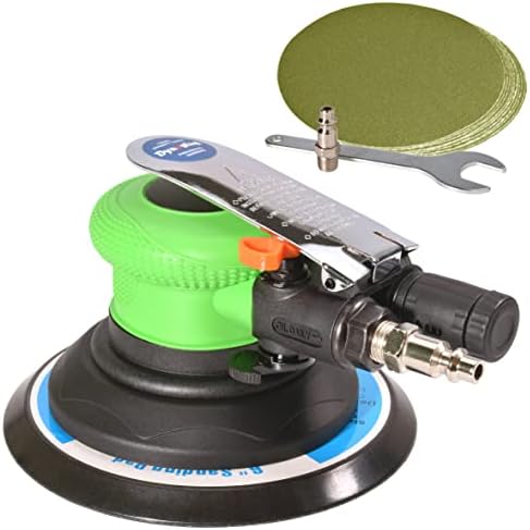 Dynastus 6-Inch Random Orbit Air Palm Sander, Dual Action Pneumatic Polisher with Vinyl PSA Backing Pad and 10pcs Sanding Discs