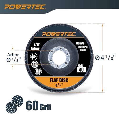 POWERTEC 4-1/2" Zirconia Flap Discs - 10-Pack 60 Grits for Angle Grinder, Compatible with DeWalt DCG413B, DWE402, DCG405B, DWE4011 - Ideal for Sanding and Grinding Metal & Stainless Steel (11102)
