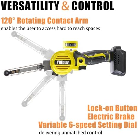 YOIbuy Cordless Belt Sander Compatible with DeWalt 20V Battery, 6 Variable Speed,120° Adjustable, High speed 5,600 Ft/Min, Quick Belts Change, Power Sander for Woodworking,Paint,Metal Rust (Tool Only)