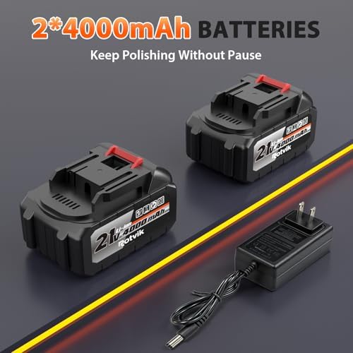 Cordless Car Buffer Polisher Kit, 2x4000mAh 21V Batteries, 6-Inch Orbital Car Polisher, 8 Variable Speeds, LED Display, 18-Piece Accessories for Waxing, Polishing & Scratch Removal