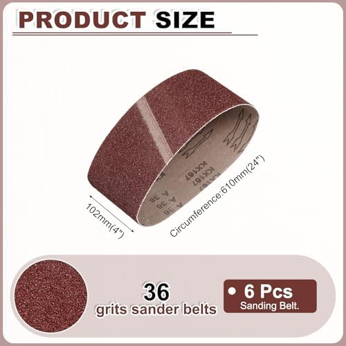 HARFINGTON 4 x 24 Inch Sanding Belts, 6 Pcs 36 Grits Aluminum Oxide