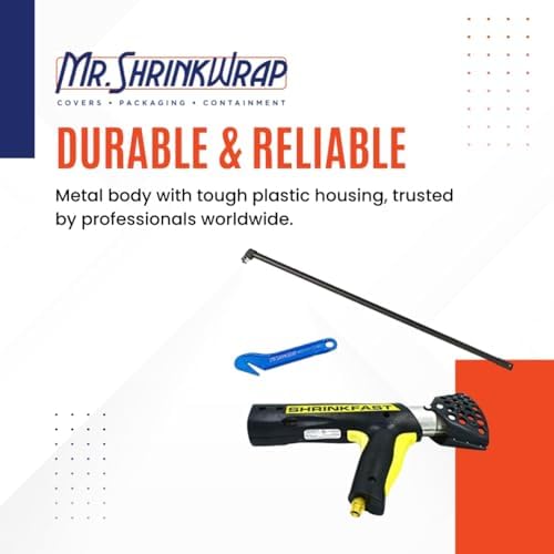 Mr. Shrinkwrap Bundle - Shrinkfast 998 Propane Heat Gun, 200000 BTU, Ready to Use with 25' Hose, Regulator, Wrench, Hard Case, 6' Angled Extension, and Shrink Film Knife Made in the USA