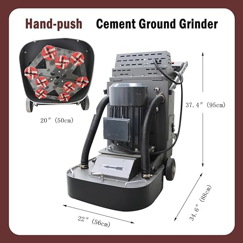 Electric Floor Grinder Wet Dry Concrete Polisher 9 Head Hand-Push Grinding Machine for Cement Surfaces Refurbishing 40L Vacuum Dust Collector 220V 7.5kw Two Fans