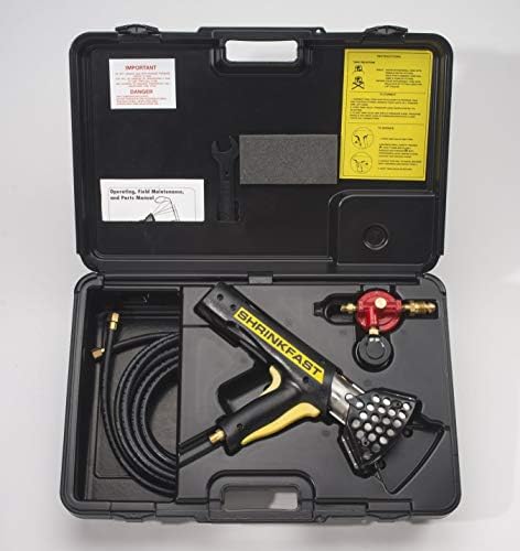 Shrinkfast 998 Propane Heat Gun, 200000 BTU, Ready to Use with 25' Hose, Regulator, Wrench, Hard Case, 2' Angled Extension, and Shrink Film Knife Made in the USA