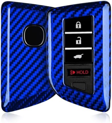 T-carbon Key Fob Cover Compatible With Acura MDX 2025 4 Buttons Accessories,Glass Fiber Key Fob Case With Keychain Fits Acura RDX RLX NSX ILX TLX TLX-L CDX 2022 2023 2024 Smart Remote Keyless Blue