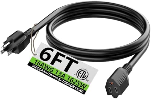 HUANCHAIN Indoor Outdoor Black Extension Cord 6 FT Waterproof 16/3 Gauge