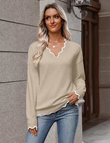 Zeagoo Women's 2026 Fall V Neck Sweater Long Sleeve Lightweight Knit Tops