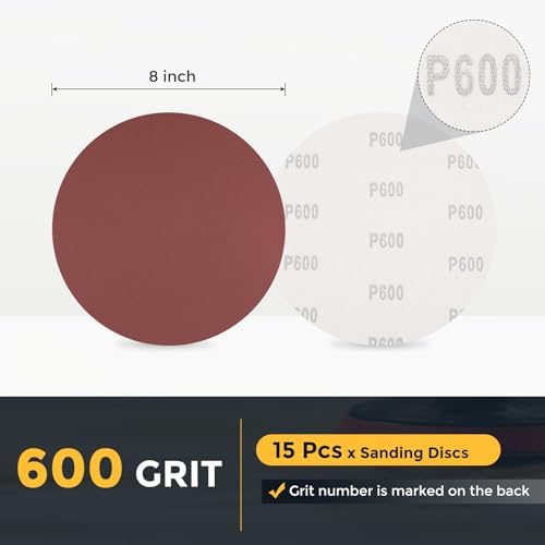 HARFINGTON 15 Pcs 8 Inch Sanding Discs 600 Grit Red Aluminum Oxide