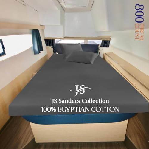 JS Sanders XL V Berth Boat Sheet 3 Pcs 600 TC Egyptian Cotton,Dark Gery