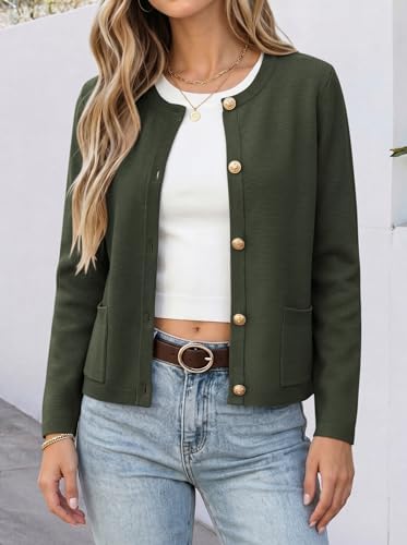 ANRABESS Women's Button Down Cropped Striped Cardigan Sweaters