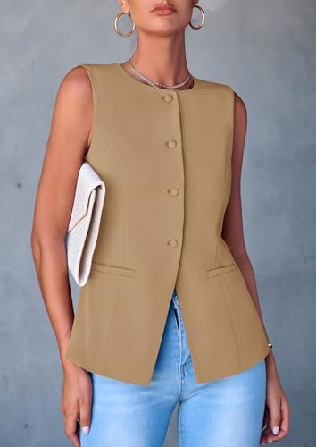 PRETTYGARDEN Women Tailored Suit Vest Business Casual Tops