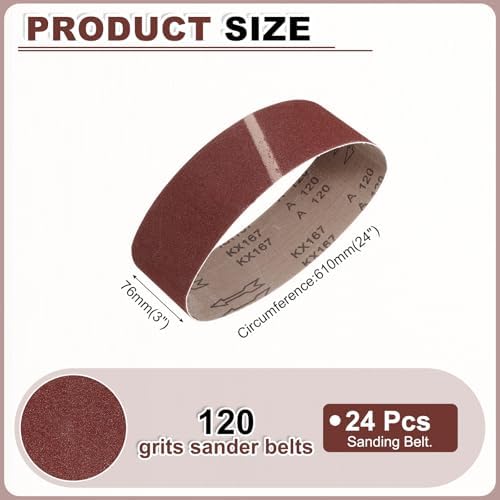 HARFINGTON 3 x 24 Inch Sanding Belts, 24 Pcs 120 Grits Aluminum Oxide Abrasive Belt Sander File Belt for Woodworking, Metal Polishing, Knife Sharpener