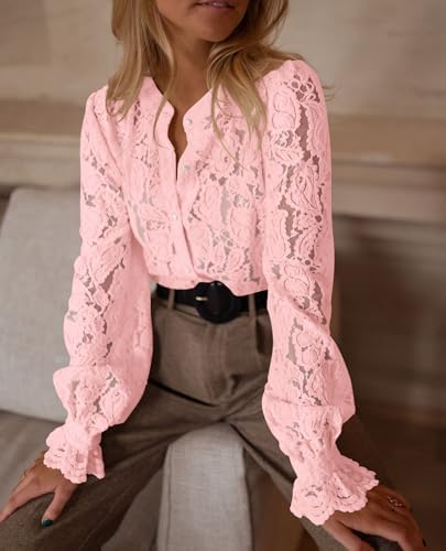 PRETTYGARDEN Women's Fall Trendy Long Sleeve Lace Tops