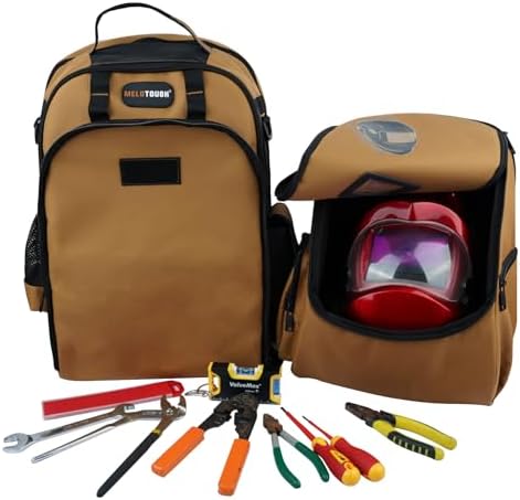 MELOTOUGH Welding Tool backpack for Tools and Helmet Extreme Gear Pack with Large Capacity Welding Helmet Bag Luggage Storage Bag (Brown)