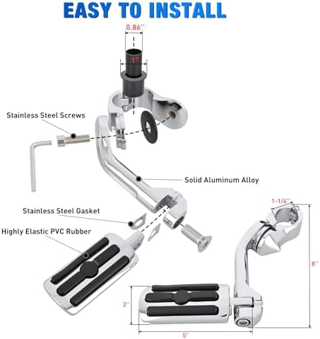 Nilight 1.25" Motorcycle Highway Pegs For Harley Davidson Touring Road King Street Glide Sportster, Adjustable Long Angled Foot Pegs Clamp Universal For 1-1/4" Engine Guard Crash Bars Highway Footpegs