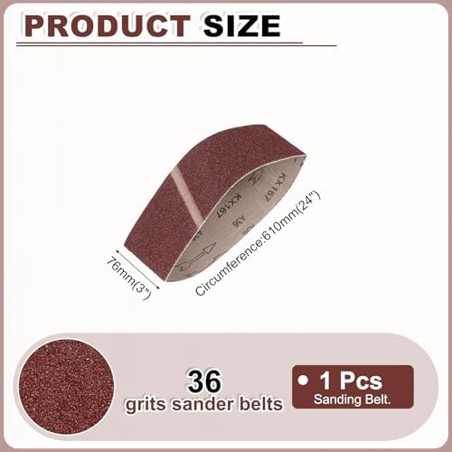 HARFINGTON 3 x 24 Inch Sanding Belts, 1 Pcs 36 Grits Aluminum Oxide