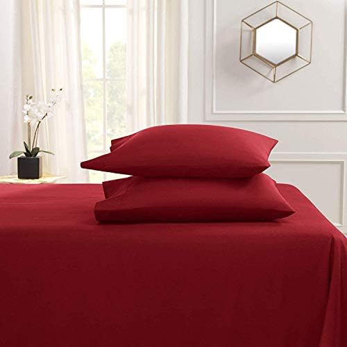 JS Sanders 1500 Series Microfiber King Size 4pc Bed sheet set, Burgundy (Red)