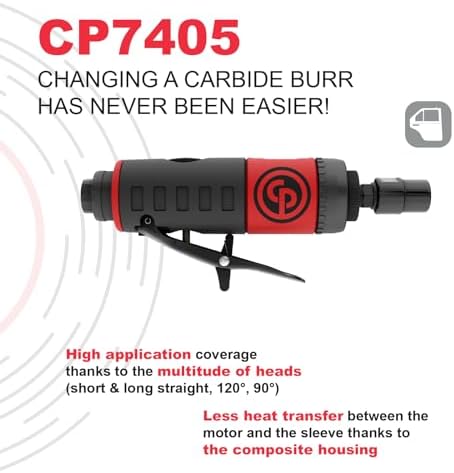 Chicago Pneumatic CP7405 - Air Straight Die Grinder Tool, Welder, Woodworking, Automotive Car Detailing, Stainless Steel Polisher, Heavy Duty, 1/4 Inch (6 mm), 0.34 HP / 250 W, 28000 RPM