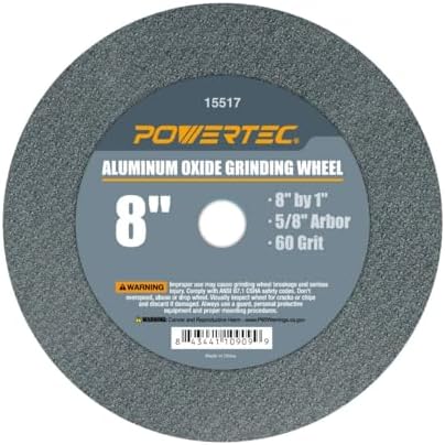 POWERTEC Bench Grinder Wheel 8 Inch 60 & 120 Grit, White Aluminum Oxide Grinding Wheel for Bench and Pedestal Grinder, 1" Thick 5/8" Arbor, Sharpening & Shaping Drill Bits, Blade, Chisel, 2PK (15549)