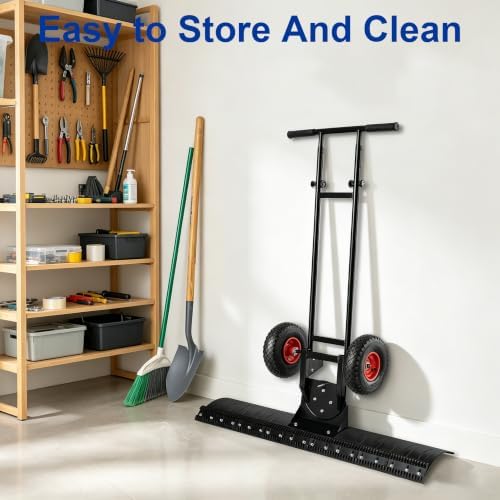 Garvee 48in Heavy-Duty Snow Pusher Hand Plow for Snow Removal w/Wheels, Adjustable Handle, Blade Angle,U-Shaped Handle,Large Blade for Efficient Snow Removal-Black