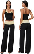 QBGJTD Womens Workout Sets Two Piece Striped Tank Top Wide Leg Yoga Pants Yoga Pilates Outfits