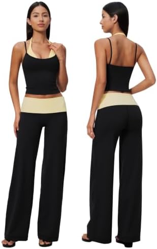 QBGJTD Womens Workout Sets Two Piece Striped Tank Top Wide Leg Yoga Pants Yoga Pilates Outfits