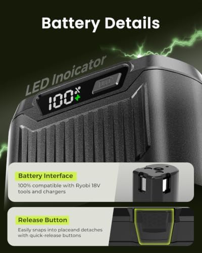 Upgraded 1-Pack 18v 3000mAh Replacement for Ryobi 18v Battery