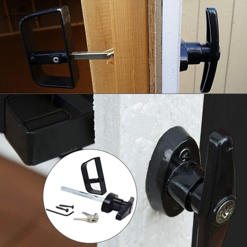 5½" T-Handle Shed Door Lock Handle with Lock Keyed Alike Garage t Handle Shed Latch Hardware Locking Handle 5-1/2" T-Handle Lock with 8 Keys self-Drilling Screws and Allen Wrench 2kits