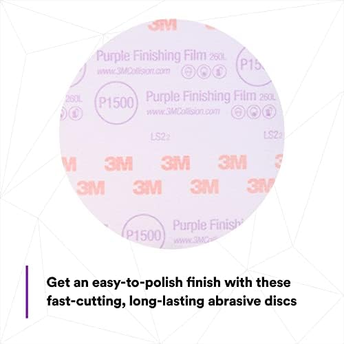3M Hookit Purple Finishing Film Abrasive Disc, 260L, 30667, 6 in, P1500
