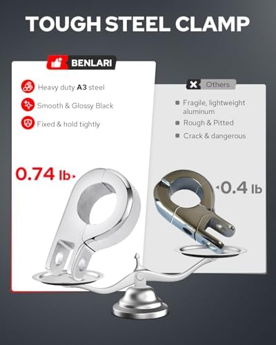 Benlari Highway Pegs P-Clamp Mount Kit, A3 Steel Motorcycle Foot Pegs Fit for 1" & 1.25'' Crash Bars Foot Bracket Clamp Compatible with Harley Touring Electra Road King Road Glide(Chrome)