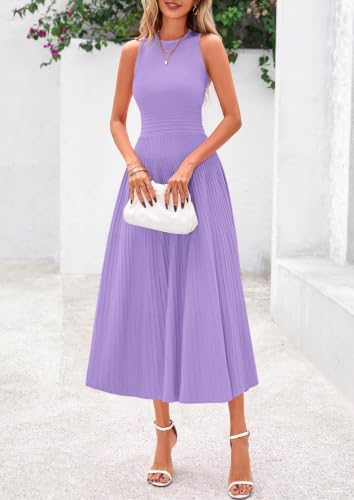 PRETTYGARDEN Women's Summer Pleated Midi Work Dress
