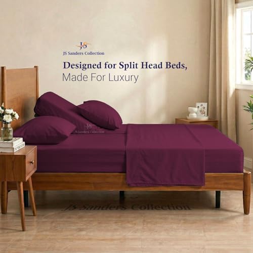 JS Sanders Collection Split Head Sheet Set 4PC Cal. King Size, Wine