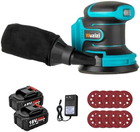 Orbital Sander Cordless, 5" Random Orbital Sander Compatible with Makita Battery, 12000 OPM Electric Palm Sander Tool with Dust Box & 10PCS Sanding Pads for Woodworking (18V Li-Battery Included)