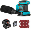Orbital Sander Cordless, 5" Random Orbital Sander Compatible with Makita Battery, 12000 OPM Electric Palm Sander Tool with Dust Box & 10PCS Sanding Pads for Woodworking (18V Li-Battery Included)