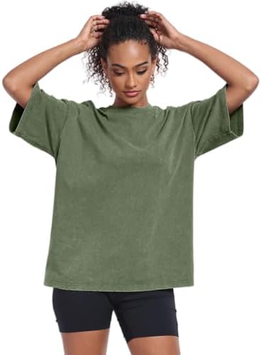 Womens Vintage Oversized T Shirts Acid Washed Baggy Cotton Tee Workout Gym Shirts Boyfriend Short Sleeve Tops